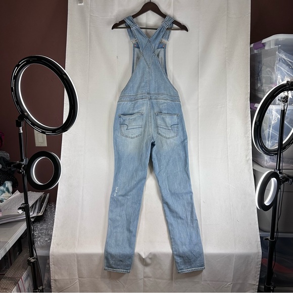 AMERICAN EAGLE Women’s Size XS Denim Jean Bib Overalls Tomgirl Style Destructed - Picture 9 of 16
